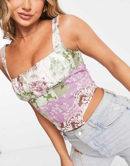 ASOS DESIGN scuba corset top in floral