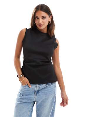 Asos Design Scuba Corset Waist Tank Top In Black