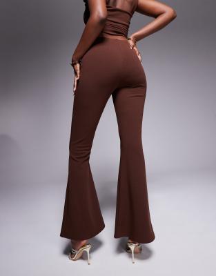 Asos Design Scuba Crepe Flared Pants In Brown
