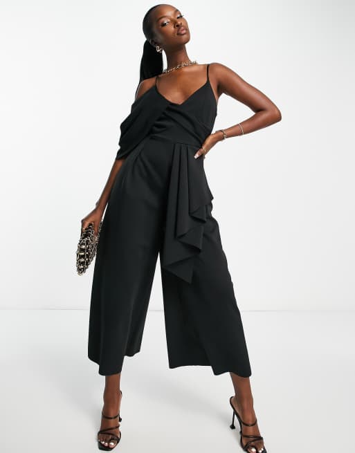 Black Tie-Front Jumpsuit - Wide-Leg Jumpsuit - Culotte Jumpsuit