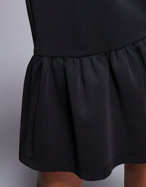 ASOS DESIGN scuba dropped hem boxy mini dress in black