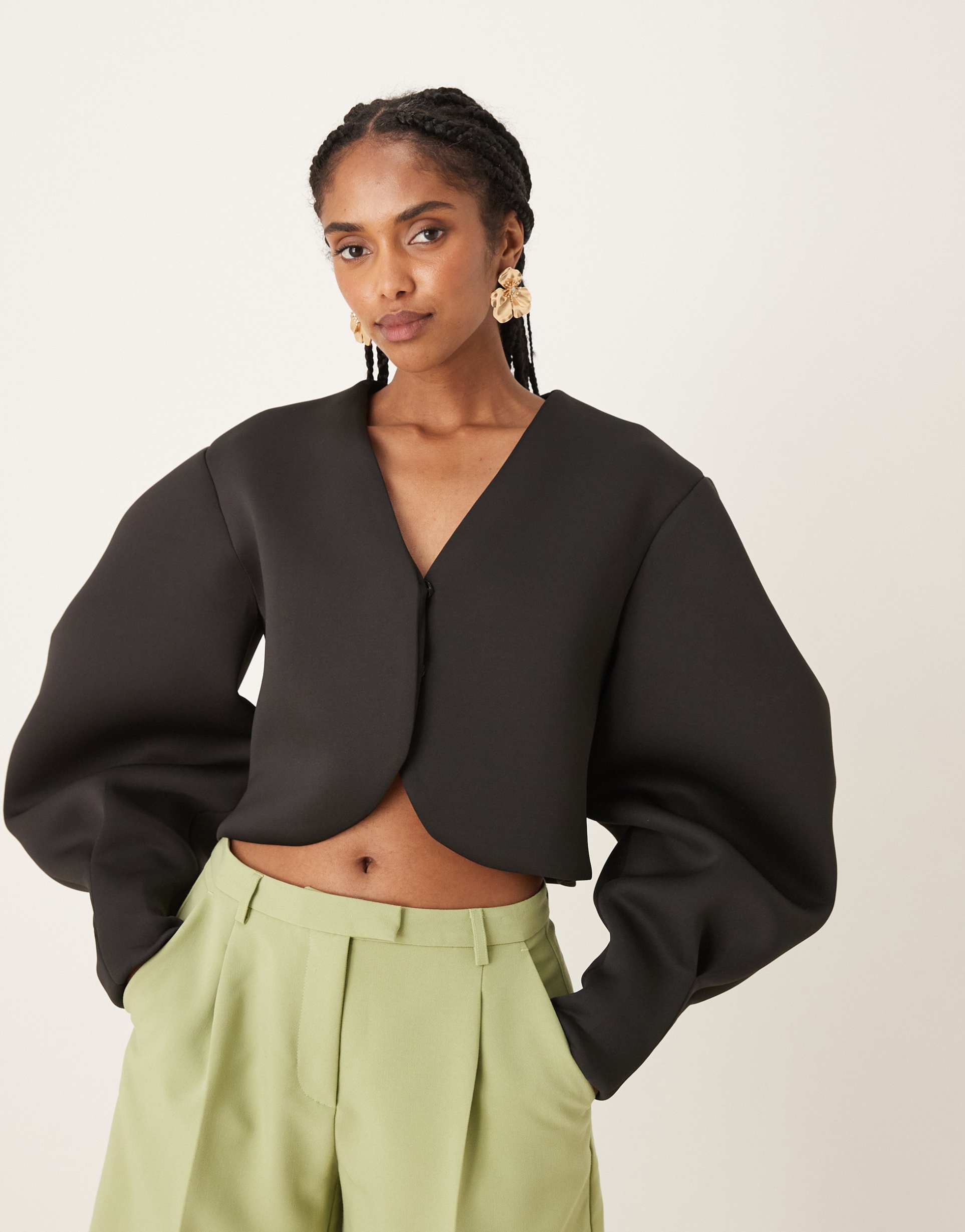 asos design scuba extreme volume sleeves jacket in black