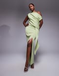 [ASOS DESIGN] ASOS DESIGN scuba fallen shoulder manipulated fold midi dress in sage-Green 6 Sage