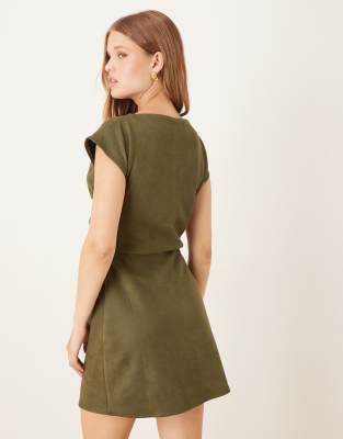 Asos Design Scuba Faux Suede Drape Mini Dress In Green