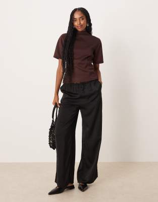 Asos Design Scuba Grown On Neck Cinched Tee In Brown
