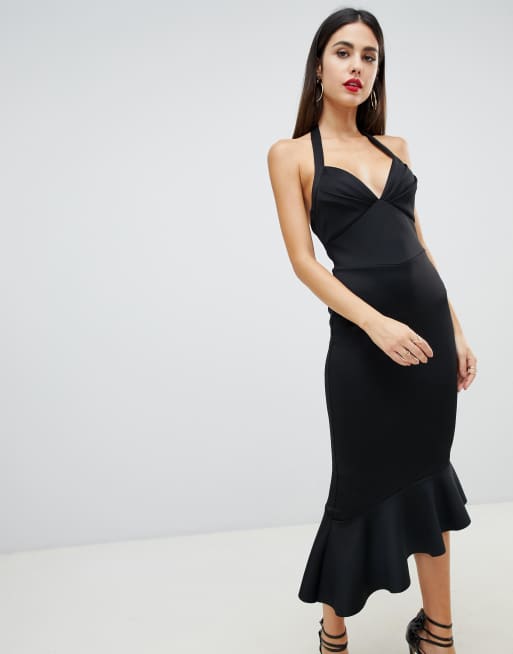 ASOS DESIGN scuba halter pephem midi dress | ASOS