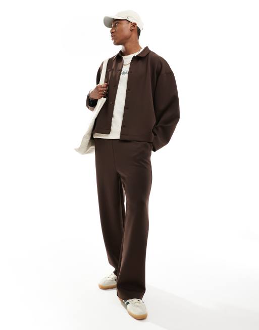 ASOS DESIGN – Scuba-Hemdjacke in Braun mit Knopfdetails
