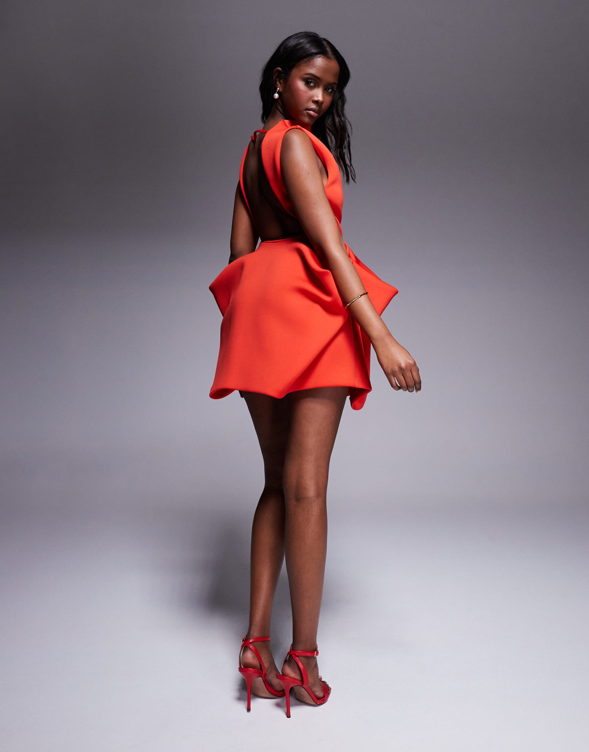 asos design scuba high neck mini dress with structured boxy skirt in red