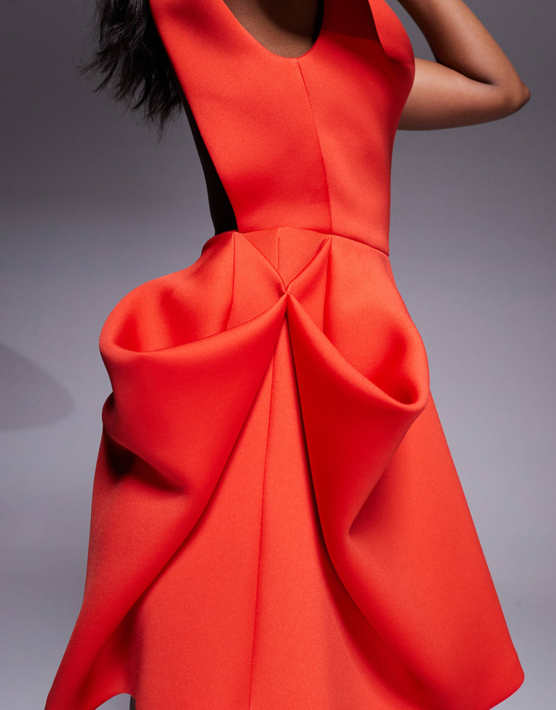 asos design scuba high neck mini dress with structured boxy skirt in red