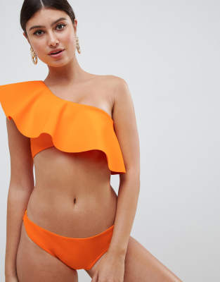 one shoulder orange bikini