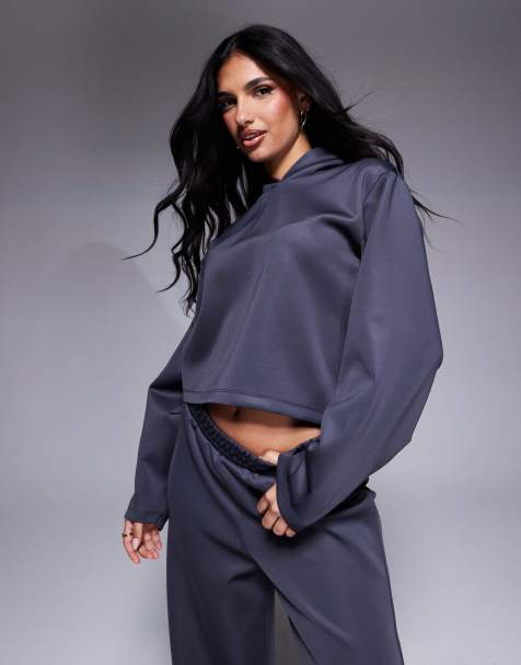 ASOS DESIGN scuba hoodie with cocoon sleeve in slate grey (part of a set) - view 1