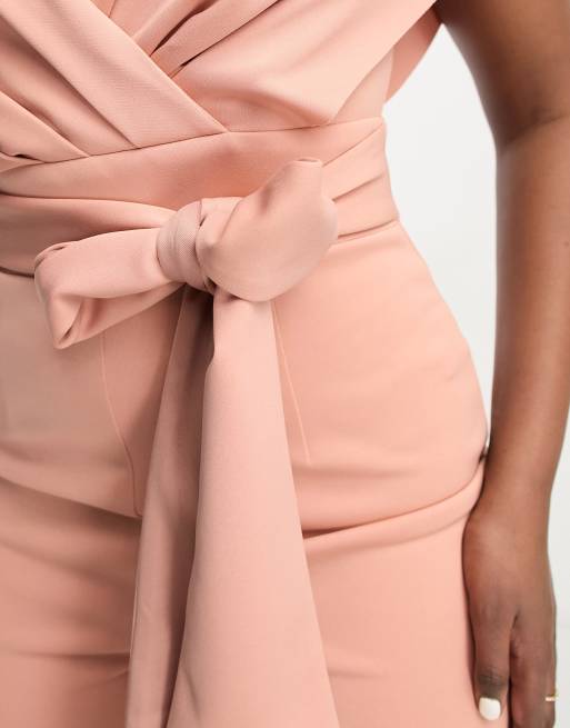 ASOS DESIGN - scuba-jumpsuit med falden skulder i blush, 3 af 4