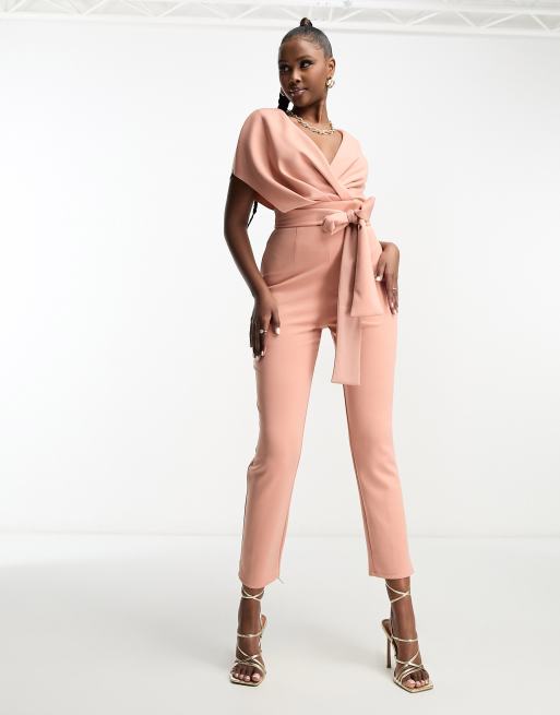ASOS DESIGN - scuba-jumpsuit med falden skulder i blush, 4 af 4