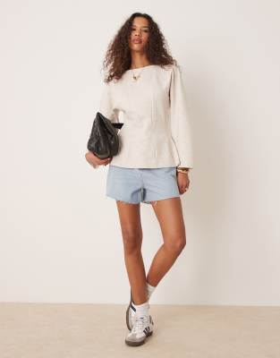 ASOS DESIGN LONG SLEEVE CORSET WAIST TOP INSCUBA-STYLE FABRIC