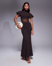 ASOS DESIGN asymmetric drape mini dress in mocha