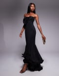 [ASOS DESIGN] ASOS DESIGN scuba maxi dress with plisse ruffle detailing in black 18 Black