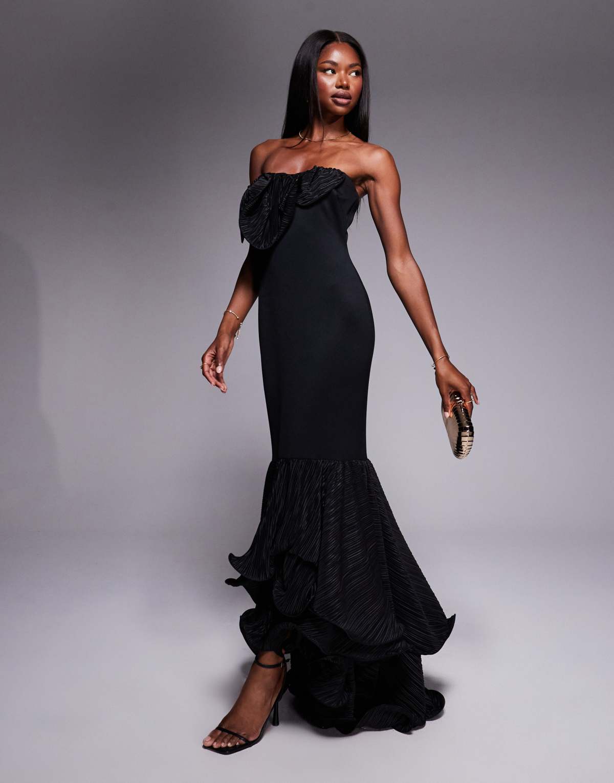 ASOS DESIGN scuba maxi dress with plisse ruffle detailing in black