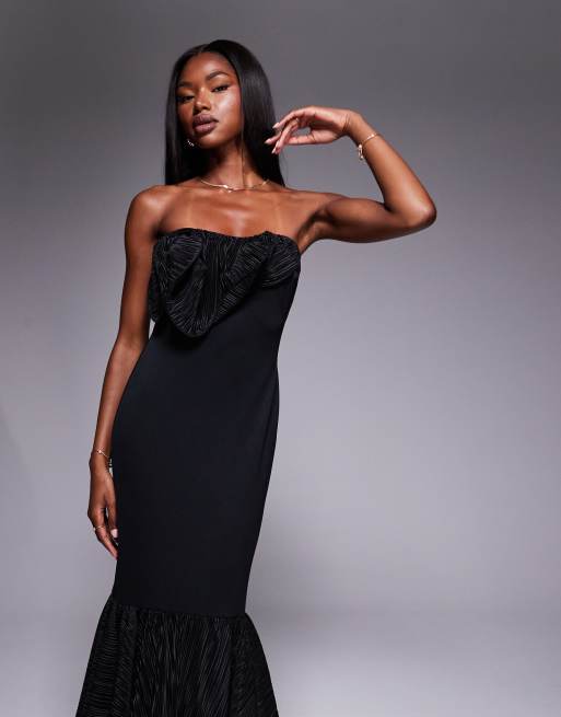 ASOS DESIGN scuba maxi dress with plisse ruffle detailing in black