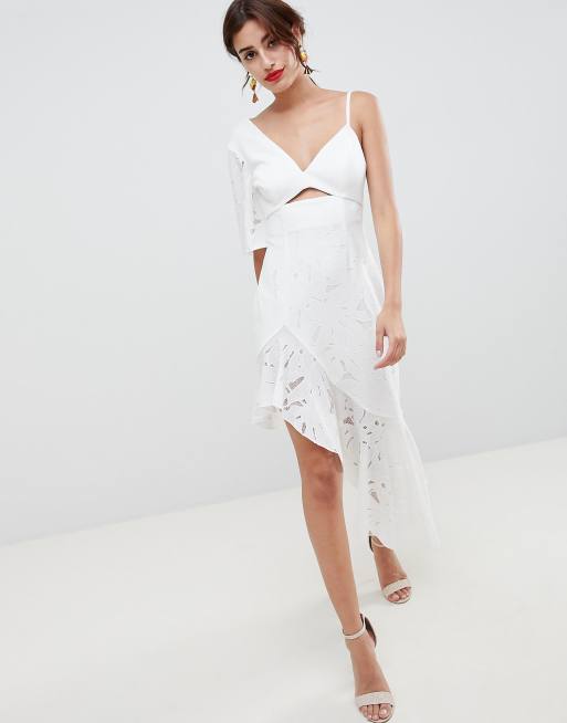 ASOS DESIGN - Scuba midi-jurk met kant en broderie