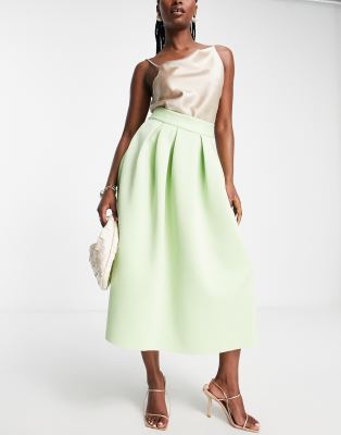 Asos Design Scuba Midi Skirt In Apple Green