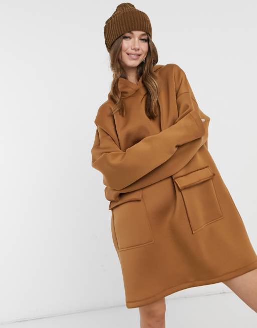 ASOS DESIGN - Scuba mini-jurk met capuchon in roestkleur