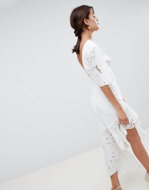 ASOS DESIGN Scuba Mix Broderie Lace Midi Dress