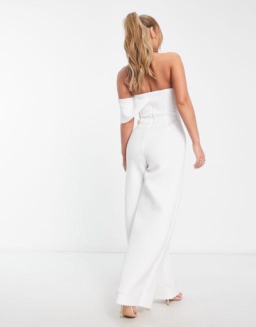 ASOS DESIGN tailored strapless bustier jumpsuit with wide leg in