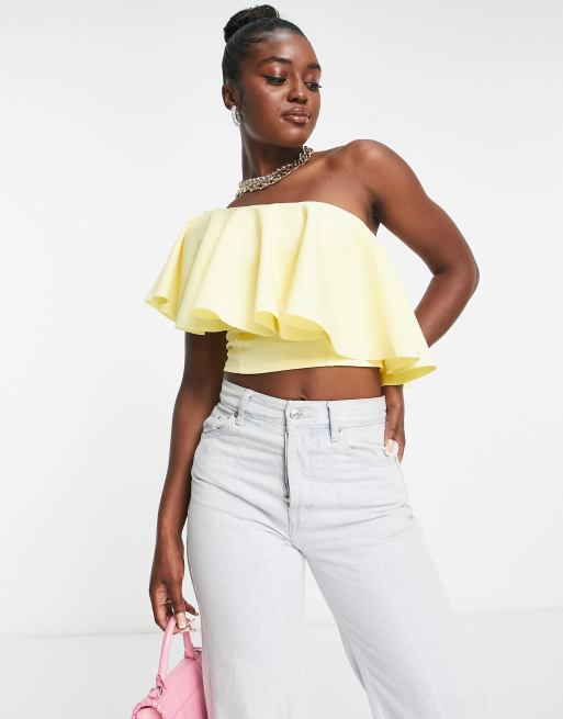 One Shoulder Scuba Frill Crop Top