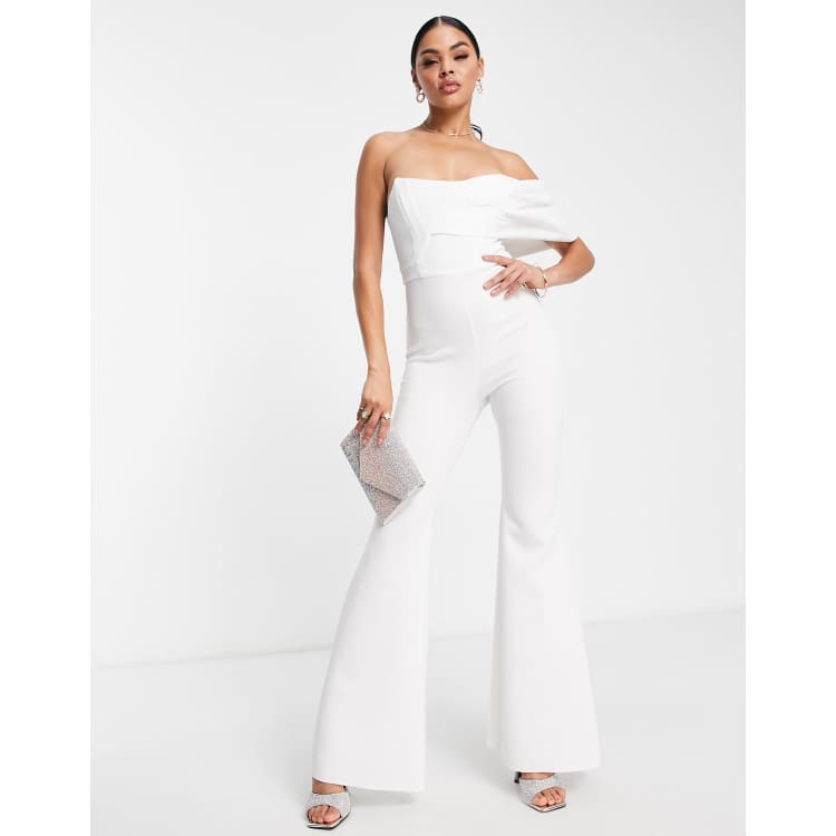 ASOS DESIGN tailored square neck jumpsuit with kick flare in white