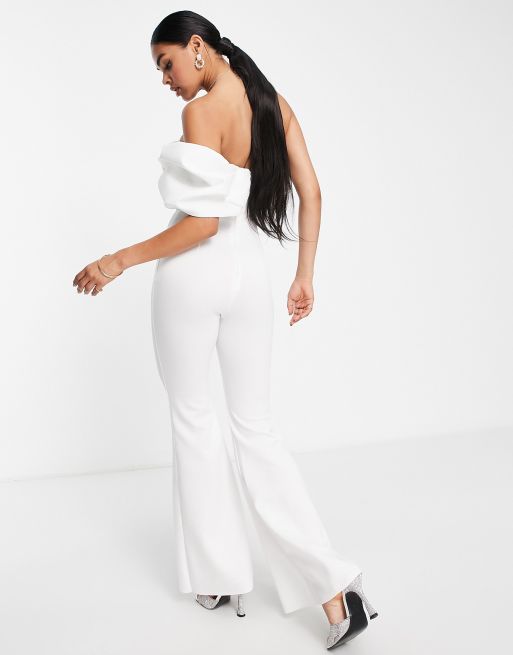 ASOS DESIGN tailored square neck jumpsuit with kick flare in white