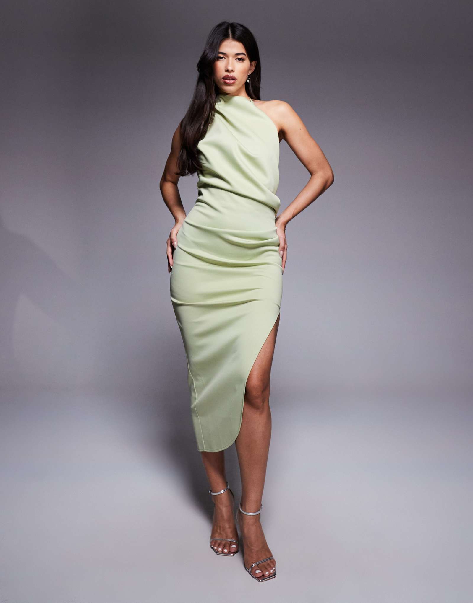 Платье миди на одно плечо от ASOS DESIGN scuba цвета шалфея