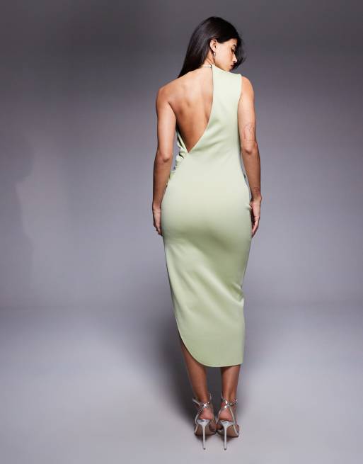 ASOS DESIGN scuba one shoulder midi dress in sage