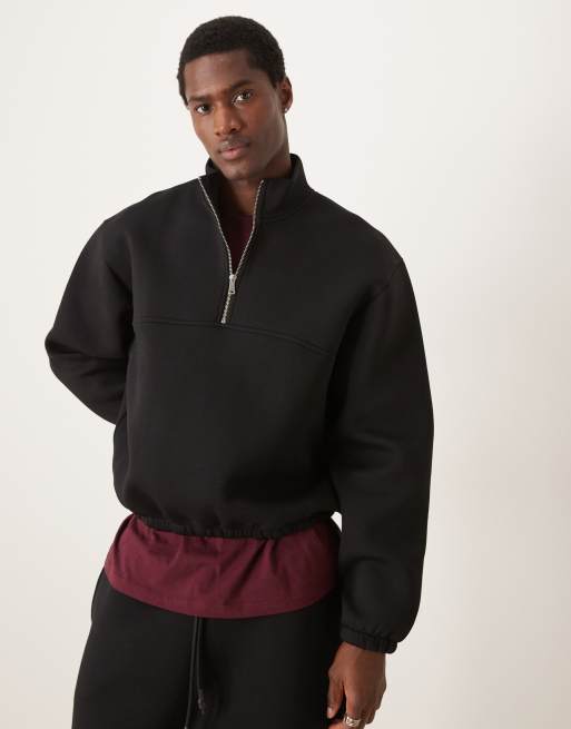 ASOS DESIGN scuba oversized boxy quarter zip in black - part of a set