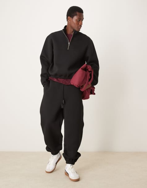 ASOS DESIGN scuba oversized trackies with seam detail in black (part of a set) - view 1