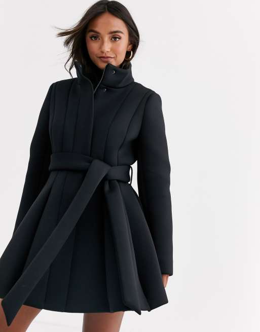 ASOS DESIGN scuba paneled skater coat in black