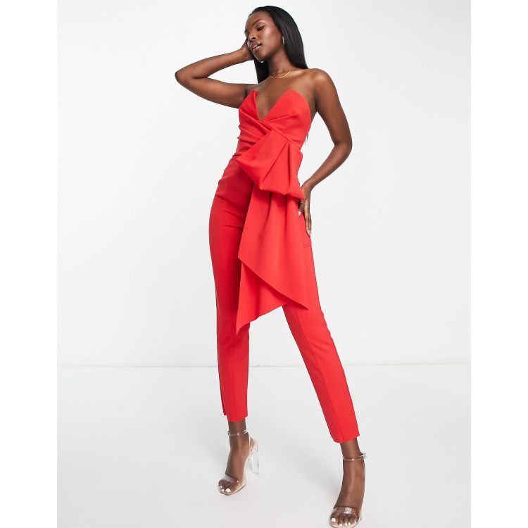 エイソス ASOS DESIGN scuba bandeau wide leg jumpsuit in sage