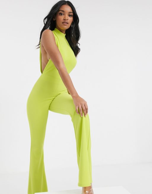 ASOS DESIGN scuba rib jersey jumpsuit with side cut outs