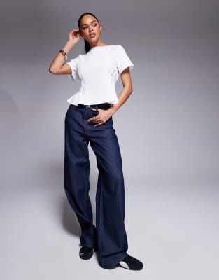 Asos Design Corset Waist T-shirt In White In White