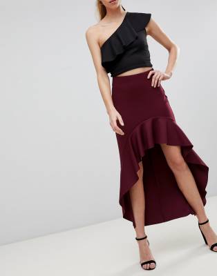 scuba skirt with high low ruffle detail-Purple