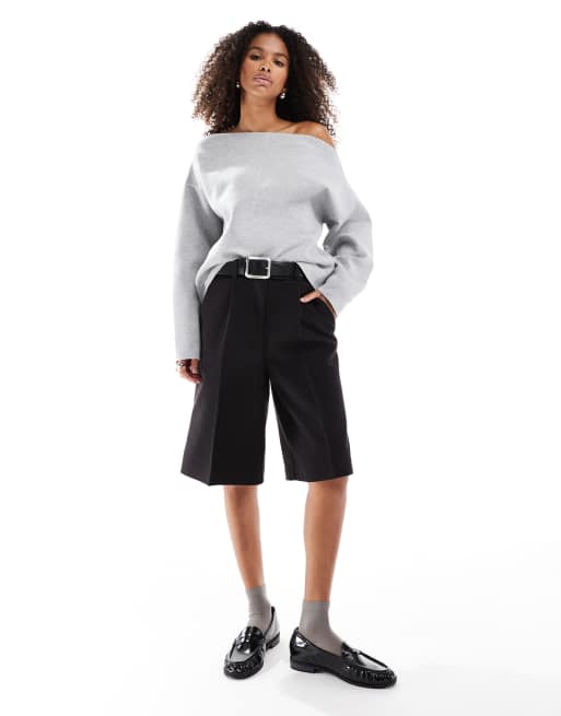 ASOS DESIGN scuba slash neck long sleeve sweatshirt in gray