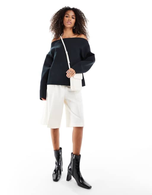 ASOS DESIGN scuba slash neck long sleeve sweatshirt in black