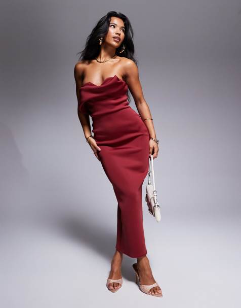 ASOS DESIGN scuba structured bust detail midi dress in burgundy - view 1
