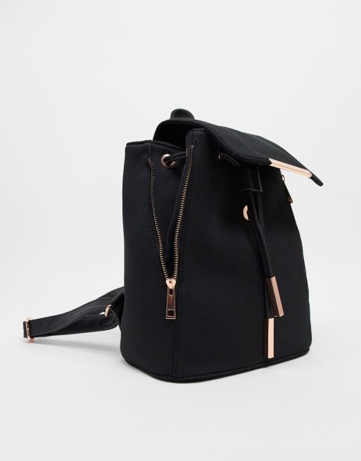 asos design laptop backpack with rose gold detail ASOS DESIGN scuba-style fabric backpack with rose gold hardware