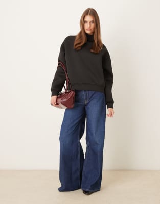 Asos Design Scuba-style Fabric Funnel Neck Sweatshirt In Black