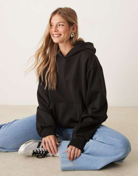 ASOS DESIGN scuba-style fabric hoodie in black - view 1