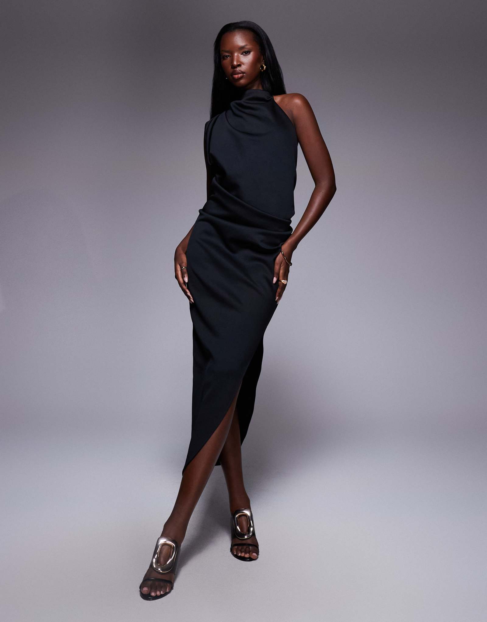 Черное миди-платье на одно плечо из ткани в стиле скуба от ASOS DESIGN черного цвета