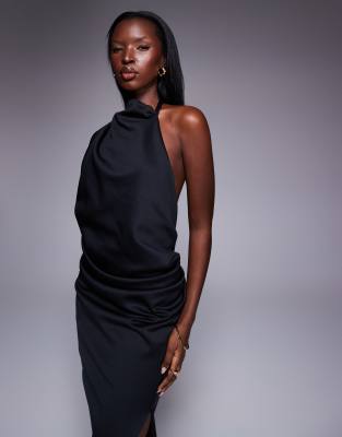 Asos Design Scuba-style Fabric One Shoulder Midi Dress In Black