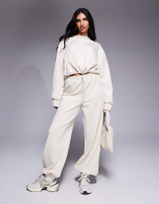 ASOS DESIGN scuba sweatpants with bungee cord in ecru