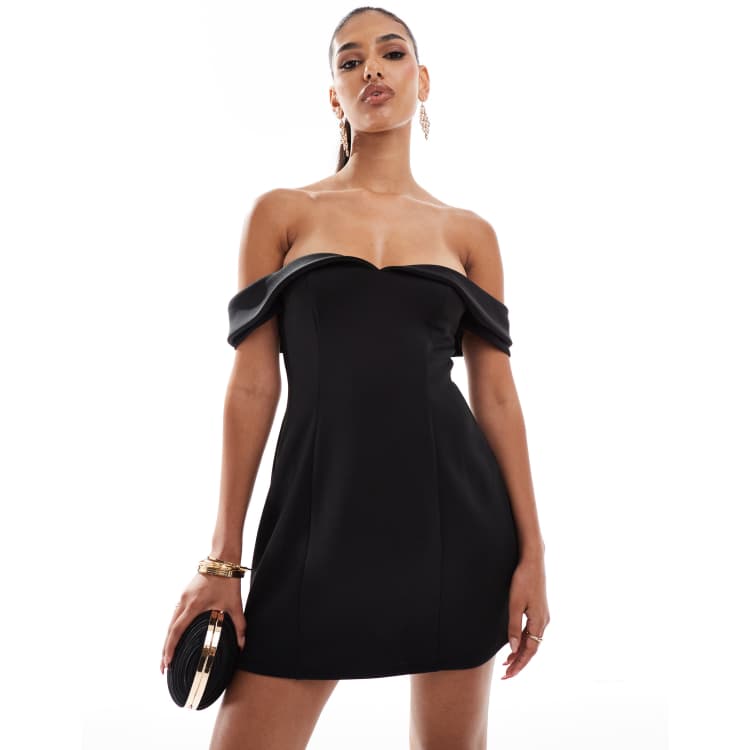 Asos black bardot dress clearance
