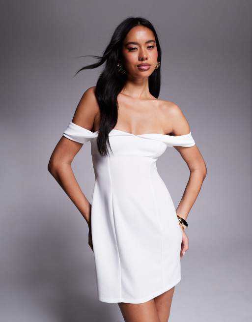 ASOS DESIGN scuba sweetheart bardot mini dress in ivory